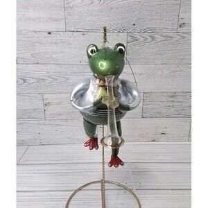 Blown Glass  Musician Green Frog Ornament With Instrument